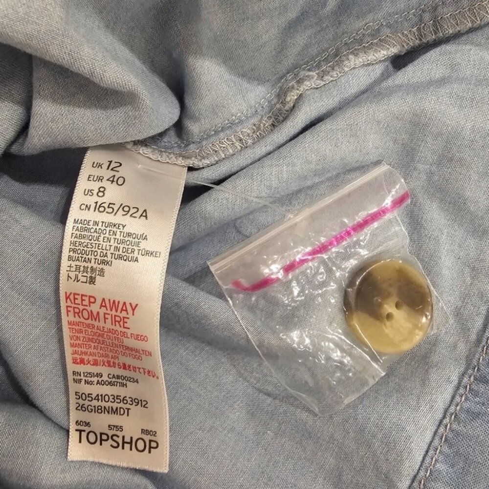 SOLD NWOT Topshop Asymmetric Button Denim Look Mini Dress 8P Blue - Picture 9 of 11